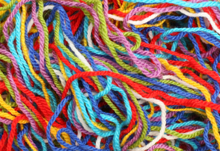 multi-coloured yarn in a pile